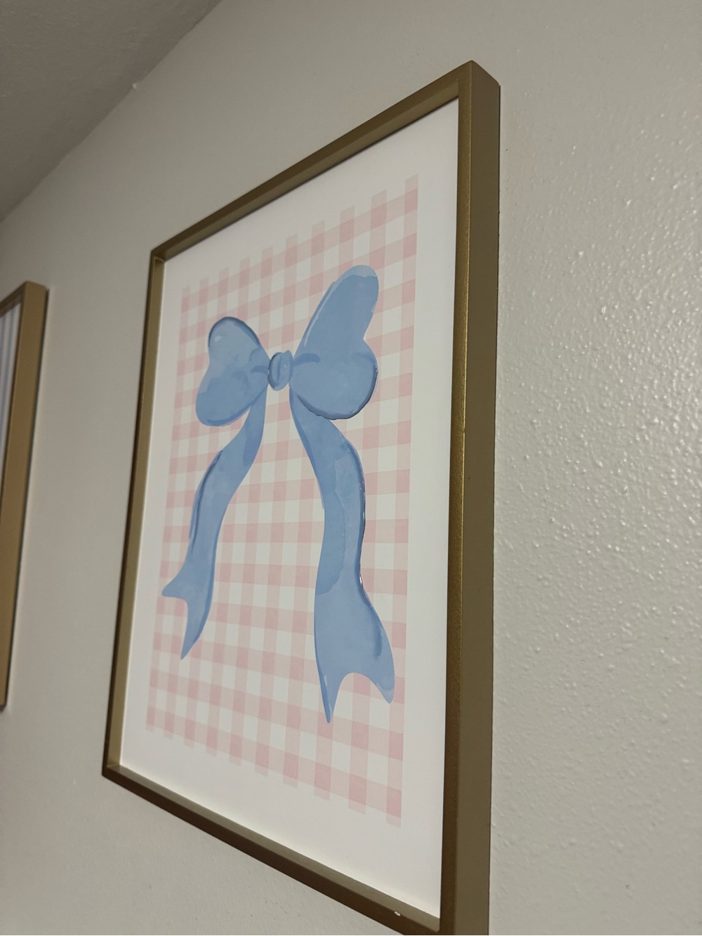Blue Bow & Pink Gingham Wood Wall Decor